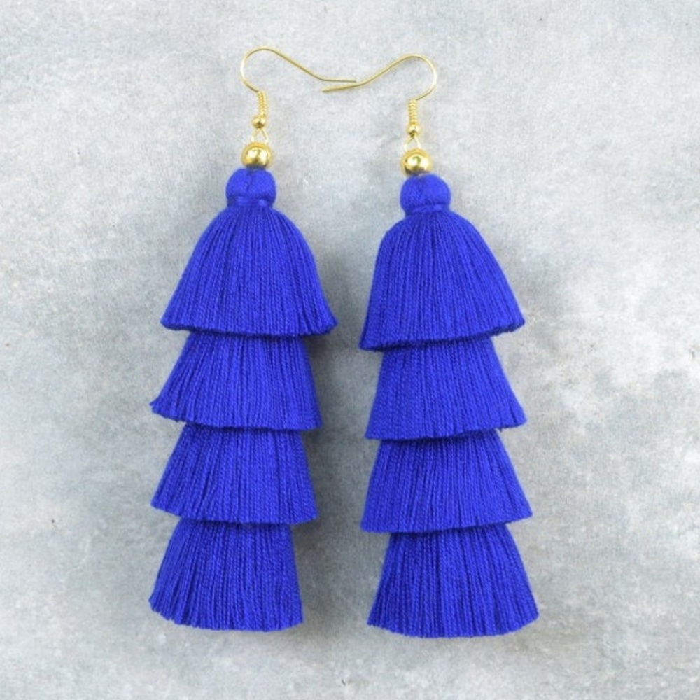 Tiered Blue Tassel Fringe Earrings 🦋